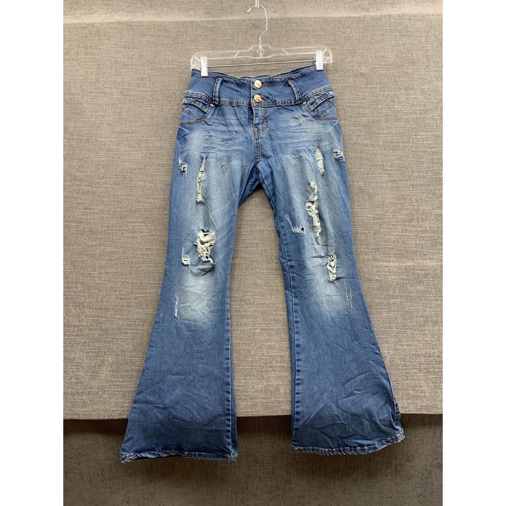 Shamddy Authentic Campana 13 Flared Jeans Womens W28 Blue Embroidered Distressed